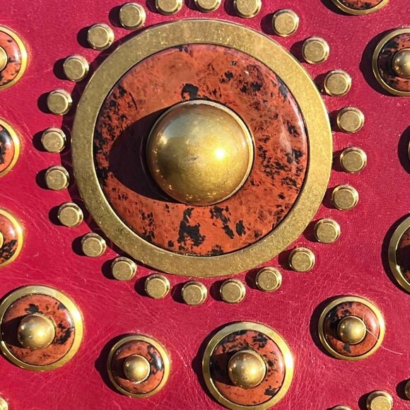 ✨ Tory Burch Embellished Saddlebag Crossbody Red Agate Leather - Picture 3 of 13